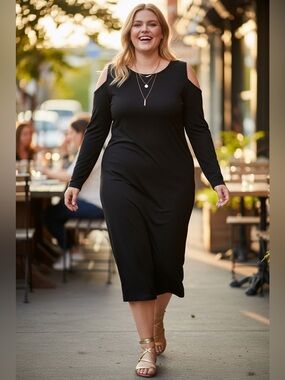 New Rachel Rachel Roy‎ 3X black cold shoulder long sleeve hi-low hem dress